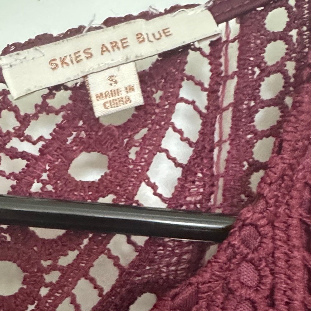 Skies Are Blue Burgundy Lace Blouse - Picture 2 of 10